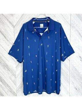 Callaway Opti-Dri Golf Polo Shirt Mens Size XL Blue Allover Golfer Poses Print